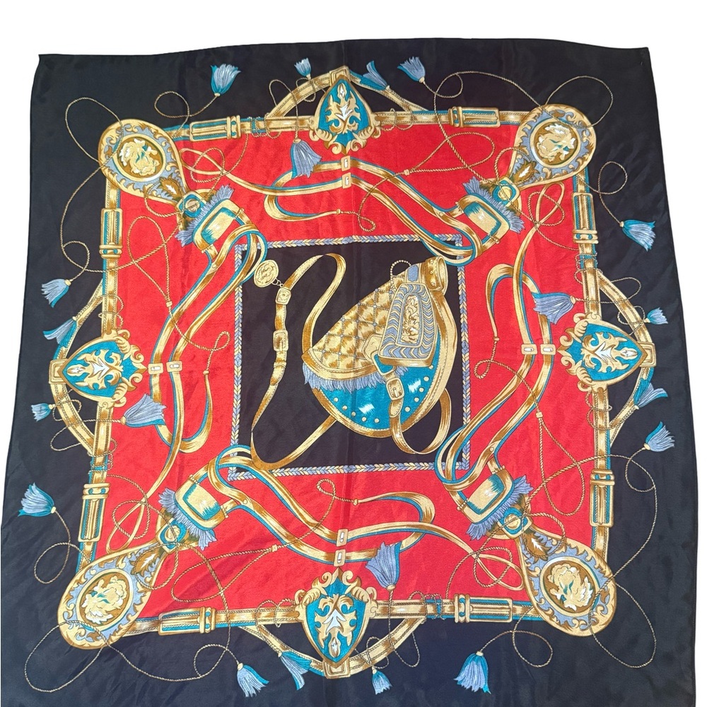 Vintage red black scarf art print‎ gold